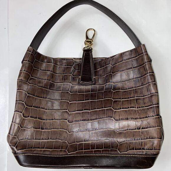 Dooney & Bourke Brown Florentine Croc Embossed Leather Logo Lock Shoulder Bag - Picture 5 of 14